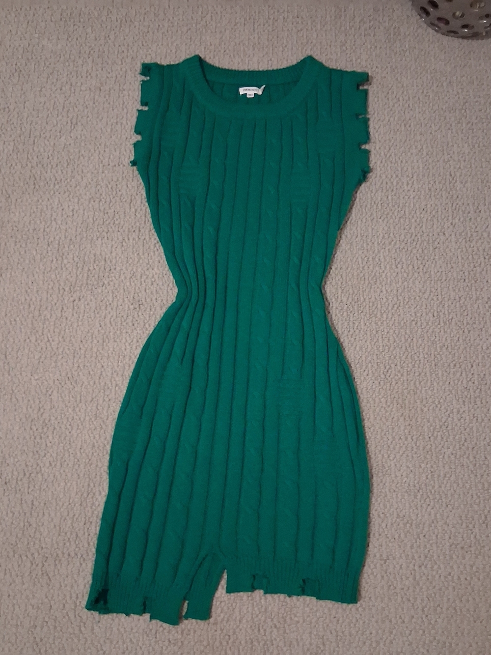 Sleeveless Cable-Knit Mini Dress in Emerald Green